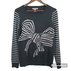 Banana Republic Black/White Bow & Striped Long Sleeve Pullover Sweater Large